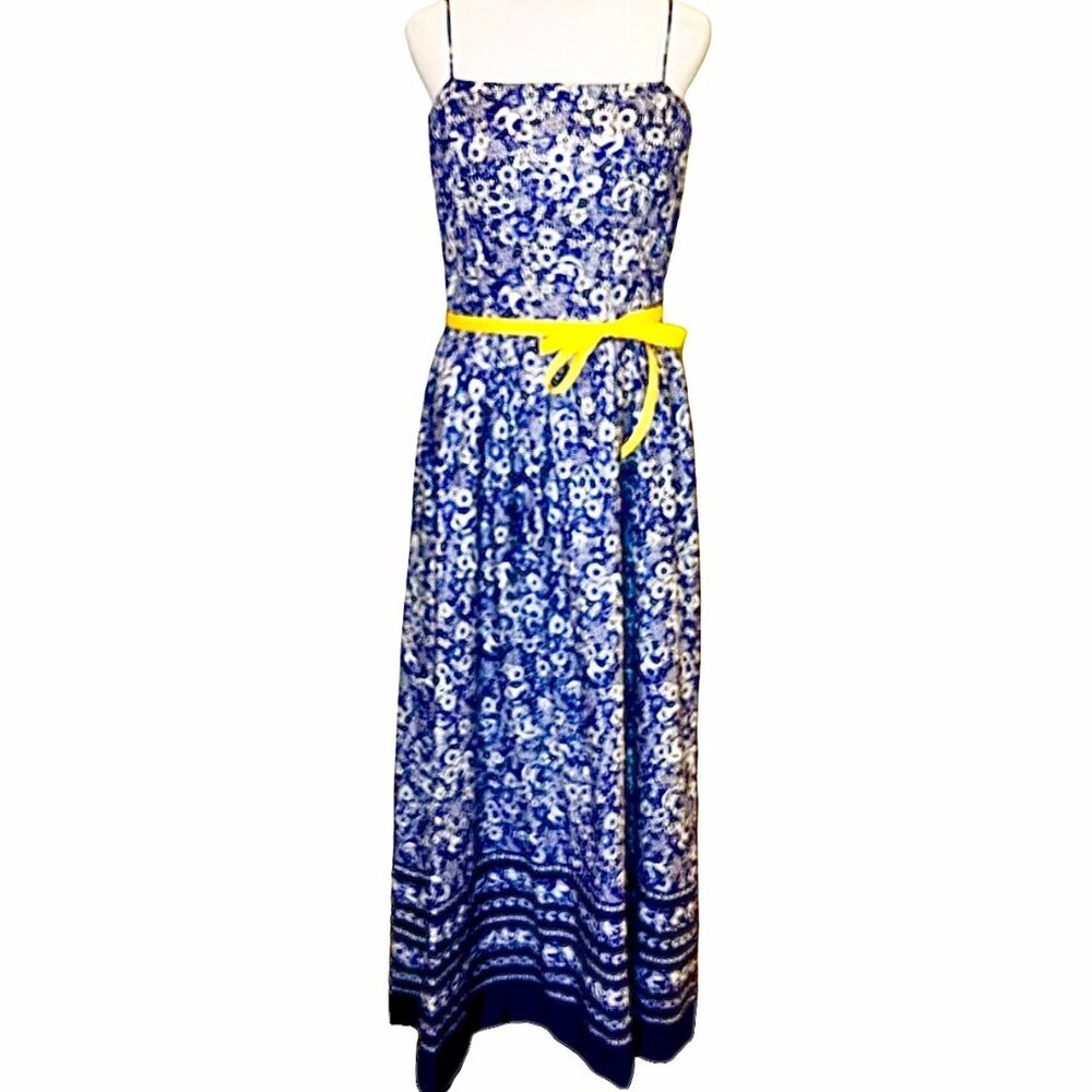 ‘COCO California’ Vintage 90s Navy Blue Floral Spaghetti Strap Maxi Dress Size L